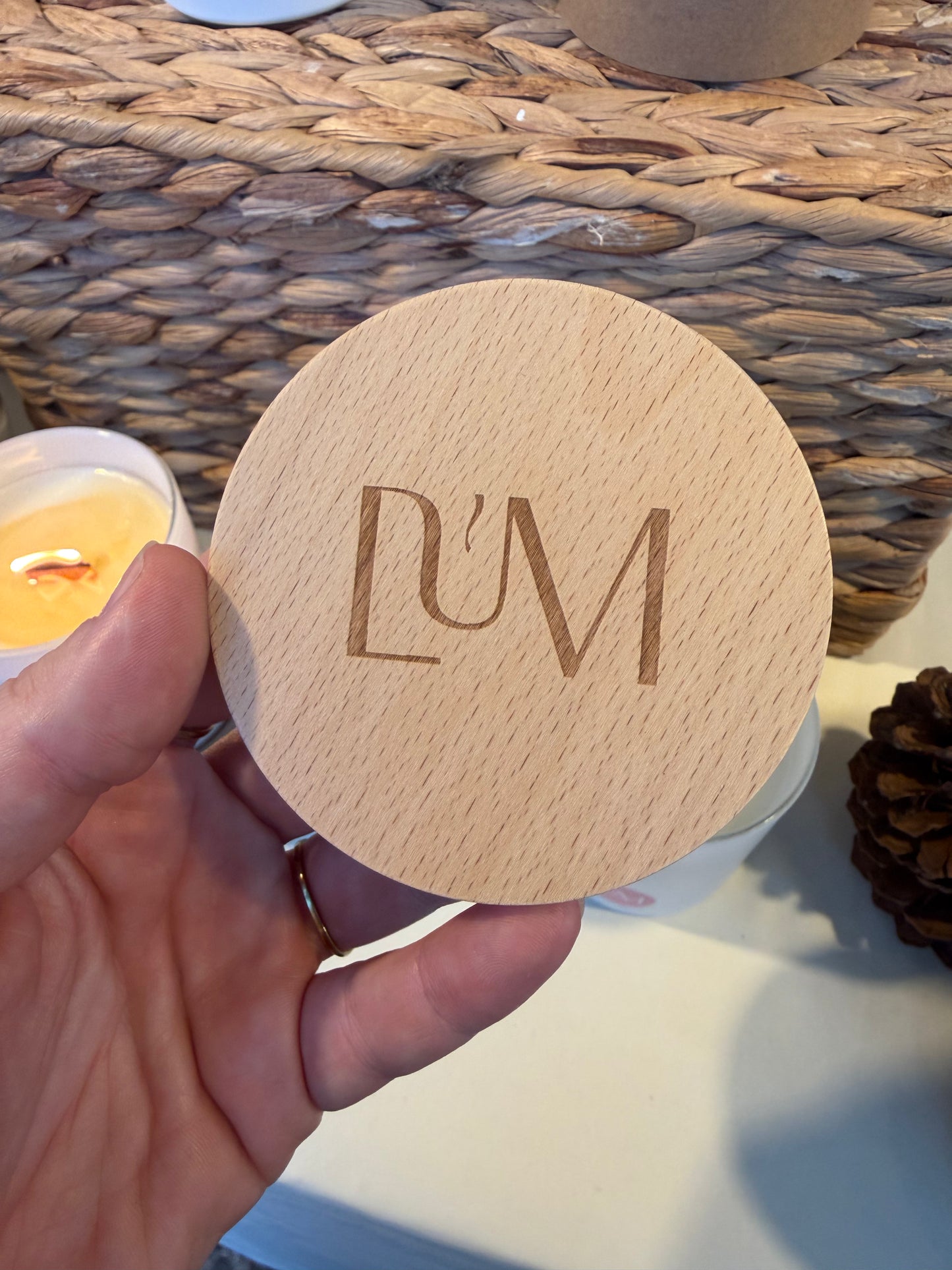 Couvercle en bois pour bougie